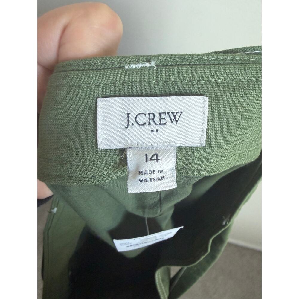 J. Crew Linen-Blend Button-Through Belted A-Line Midi Skirt Utility Green 14 NWT - Picture 6 of 9
